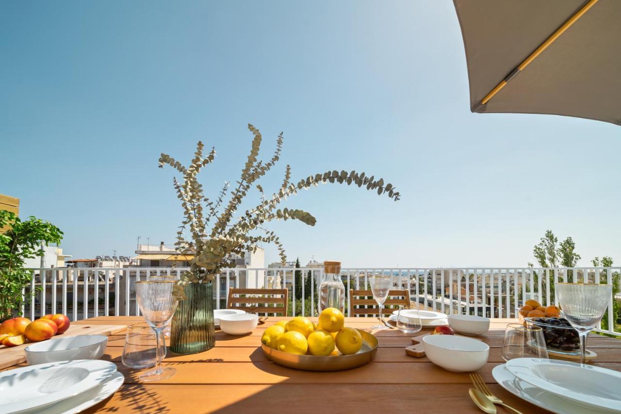 Luxurious Apartment With Big Sea View Terrace - Central Location Athena Bagian luar foto
